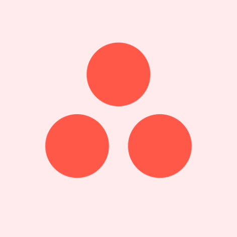 Asana logo three red dots on coral background