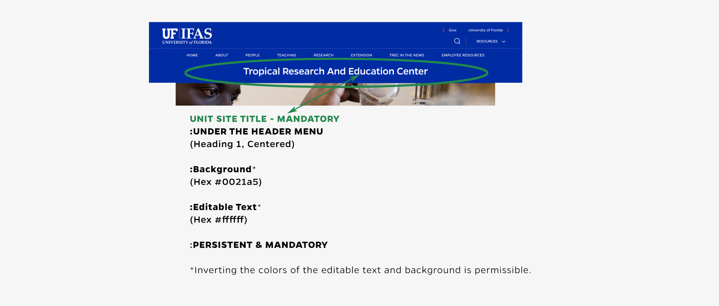 IFAS Web Services - Website - Example -Unit Site Title Diagram