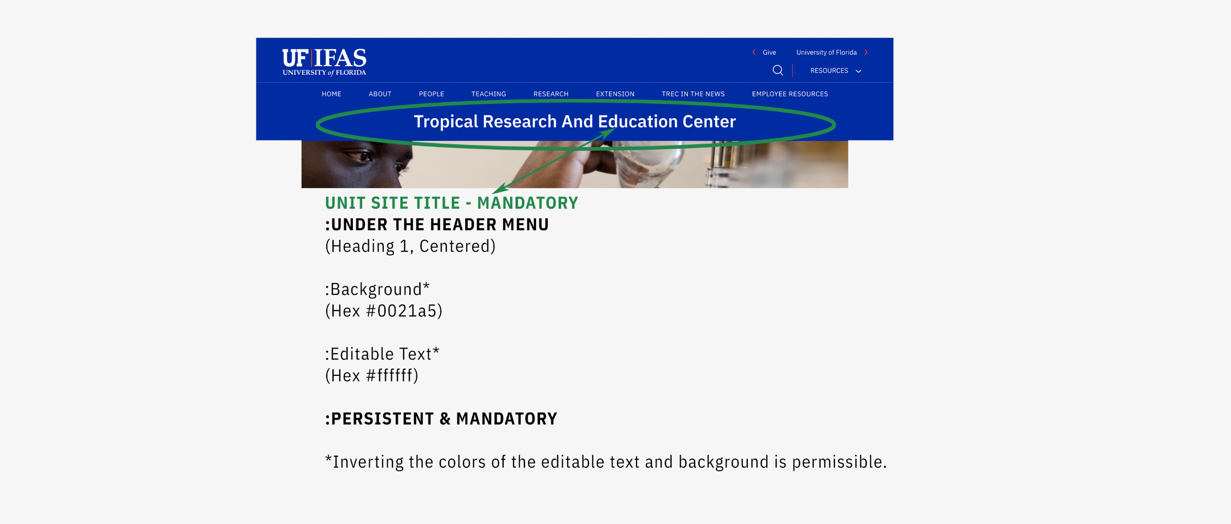 IFAS Web Services - Website - Example -Unit Site Title Diagram